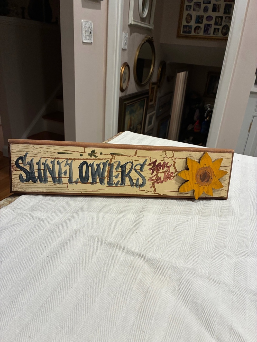 Vintage Wooden sunflower sign with yellow Sunflower